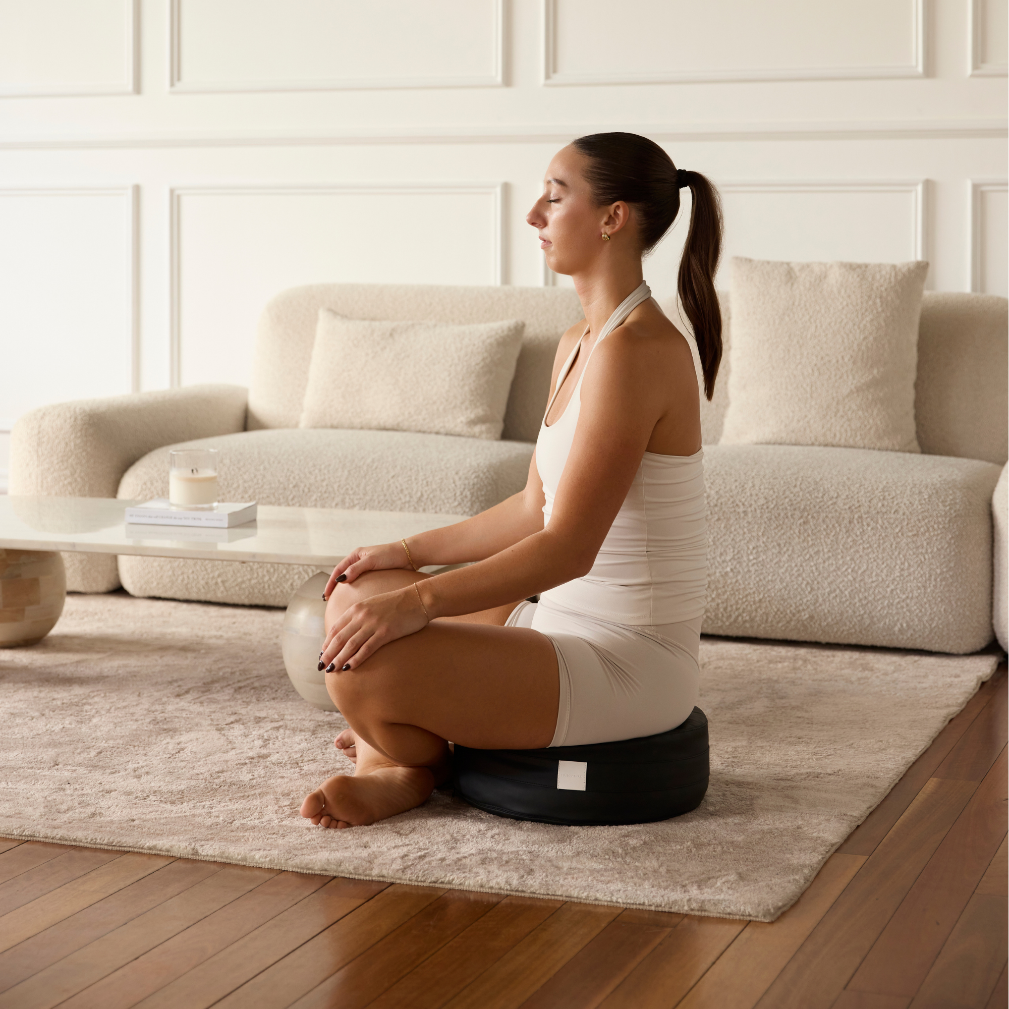 Maison Snail Meditation Cushion Round Zafu in Midnight Black